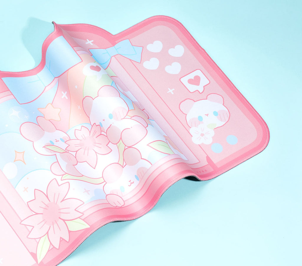 Tapis de Souris Kawaii Rose Console Lapins Sakura