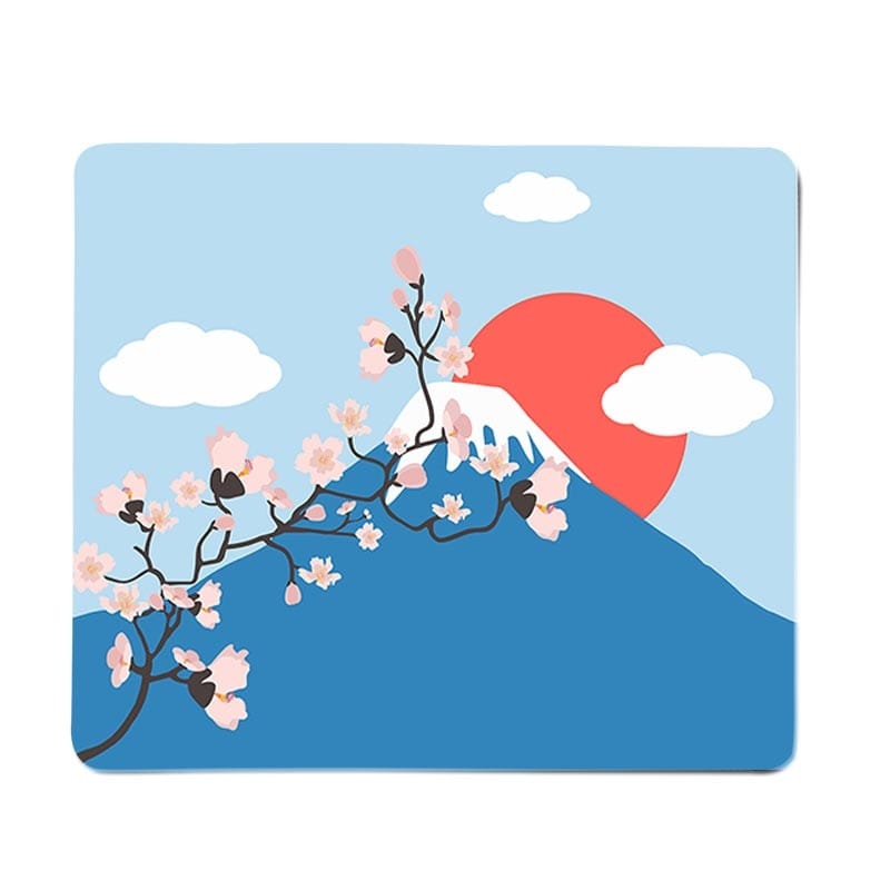 Tapis de Bureau Mont Fuji, Cerisiers Roses et Soleil
