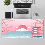 Tapis de Bureau Mont Fuji, Cerisiers Roses et Soleil