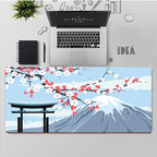Tapis de Bureau Mont Fuji, Cerisiers Roses et Soleil