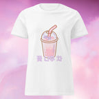 T-Shirt Blanc à Motif Thé Floral Rose Kawaii