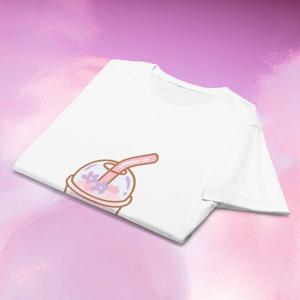 T-Shirt Blanc à Motif Thé Floral Rose Kawaii