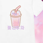 T-Shirt Blanc à Motif Thé Floral Rose Kawaii