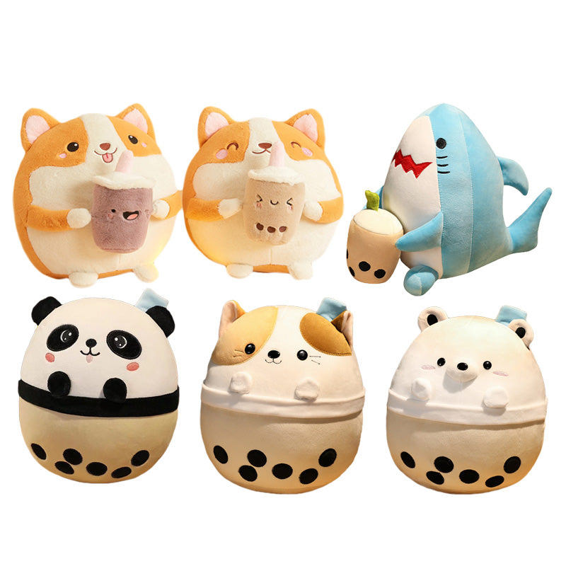 Peluche Chiot Corgi Rond à Boba Kawaii