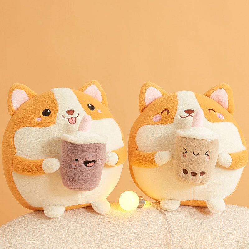 Peluche Chiot Corgi Rond à Boba Kawaii