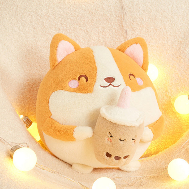 Peluche Chiot Corgi Rond à Boba Kawaii