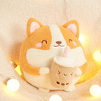 Peluche Chiot Corgi Rond à Boba Kawaii