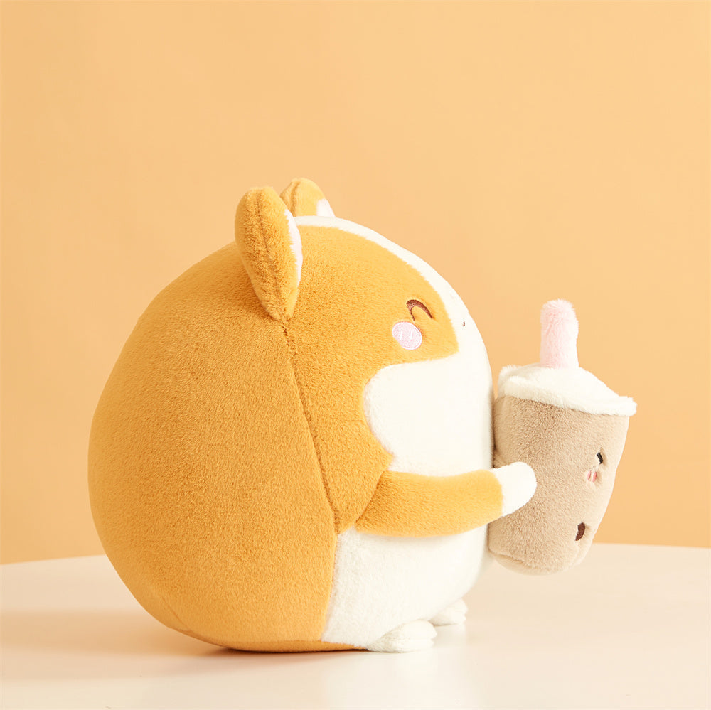 Peluche Chiot Corgi Rond à Boba Kawaii