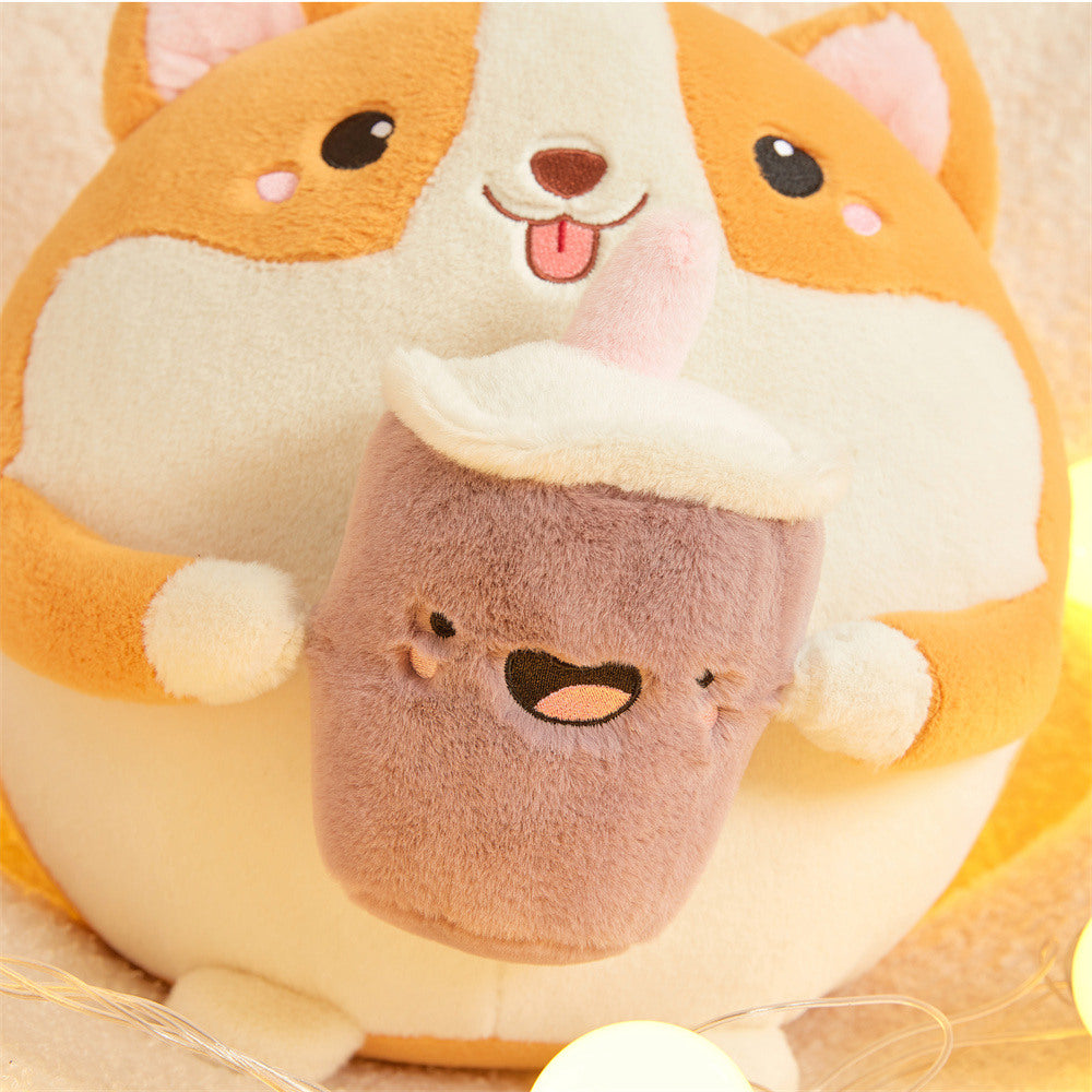 Peluche Chiot Corgi Rond à Boba Kawaii