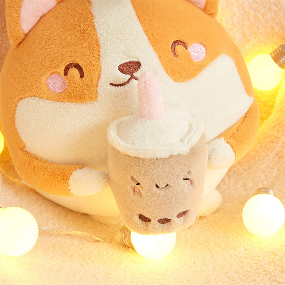 Peluche Chiot Corgi Rond à Boba Kawaii