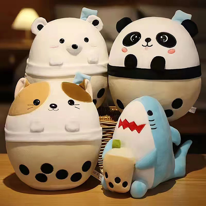 Peluche Chiot Corgi Rond à Boba Kawaii