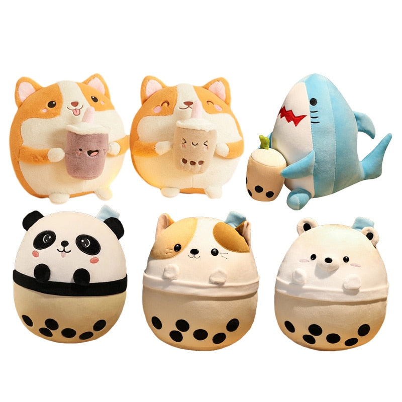 Peluche Chiot Corgi Rond à Boba Kawaii
