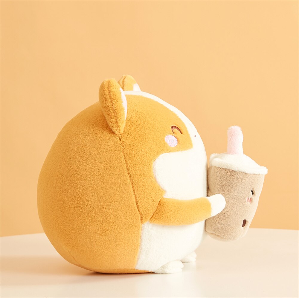 Peluche Chiot Corgi Rond à Boba Kawaii
