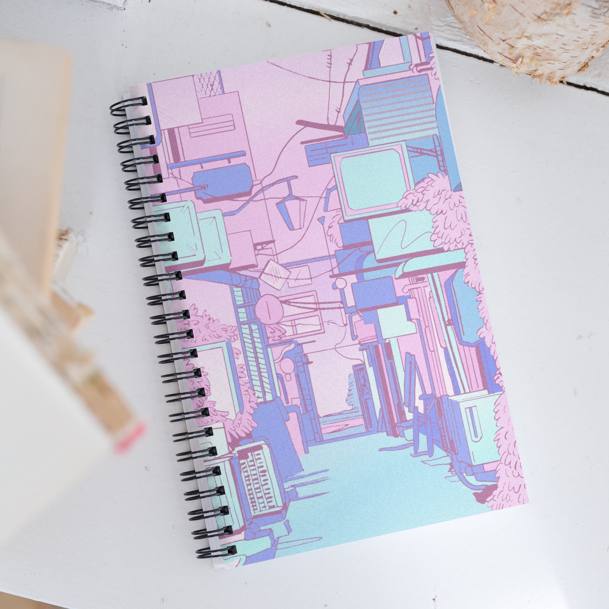 Carnet à Spirale Urbain Futuriste Pastel