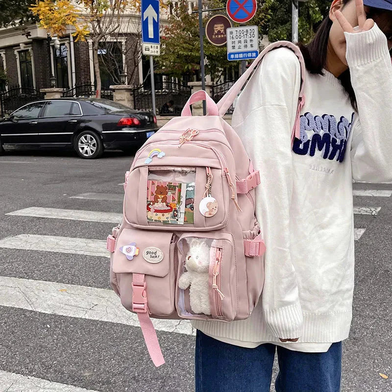 Sac à Dos Kawaii Vert Sauge Clair avec Poches Vitrines
