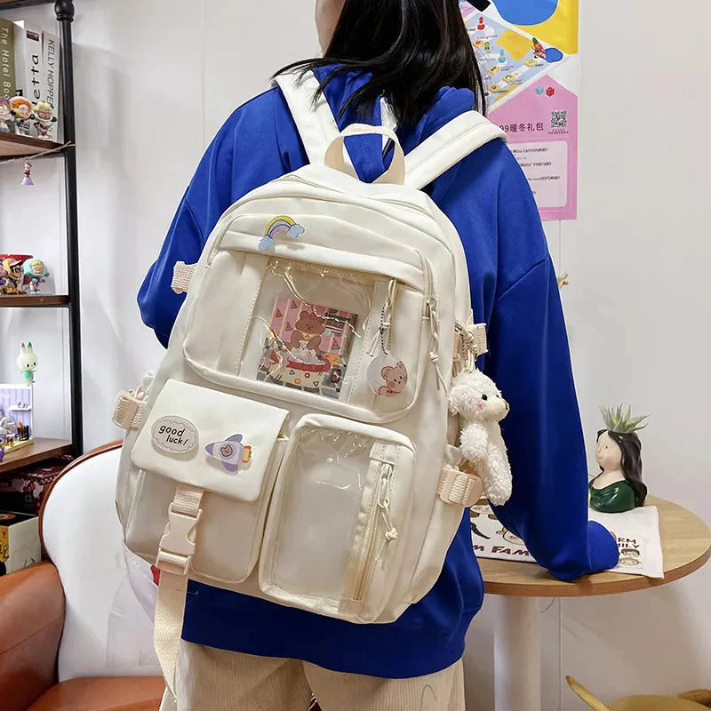 Sac à Dos Kawaii Vert Sauge Clair avec Poches Vitrines