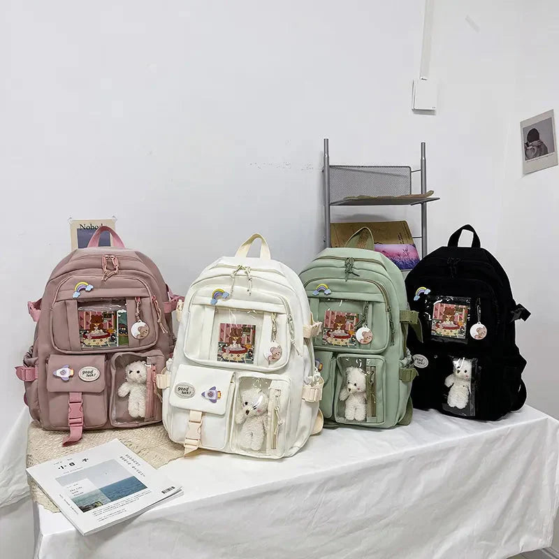 Sac à Dos Kawaii Vert Sauge Clair avec Poches Vitrines