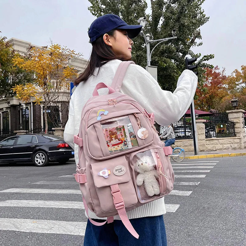 Sac à Dos Kawaii Vert Sauge Clair avec Poches Vitrines