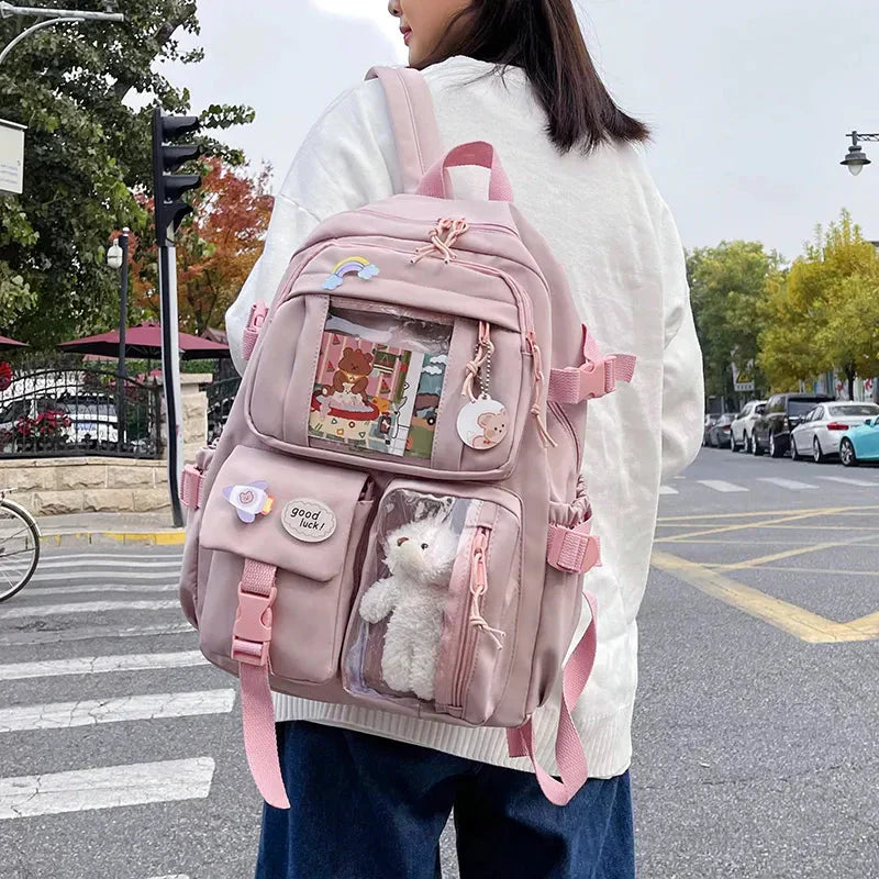 Sac à Dos Kawaii Vert Sauge Clair avec Poches Vitrines