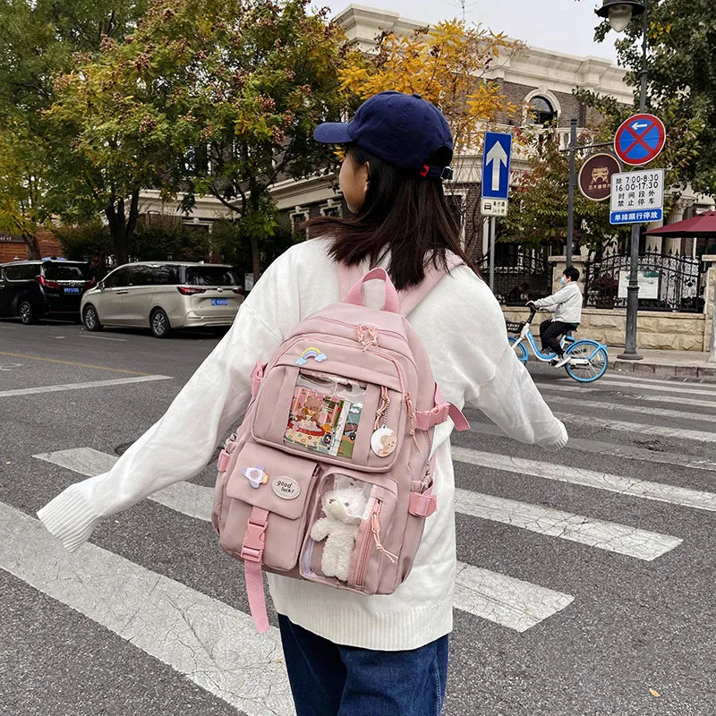 Sac à Dos Kawaii Vert Sauge Clair avec Poches Vitrines
