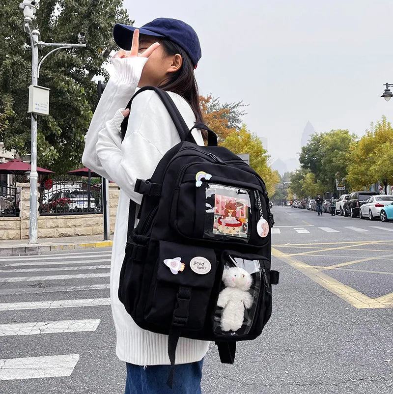 Sac à Dos Kawaii Vert Sauge Clair avec Poches Vitrines