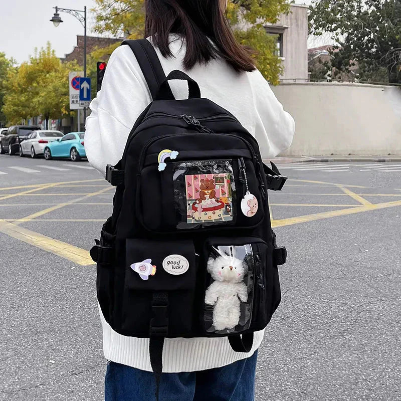 Sac à Dos Kawaii Vert Sauge Clair avec Poches Vitrines