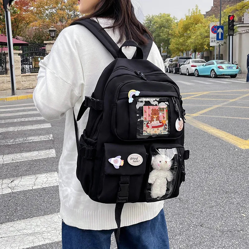 Sac à Dos Kawaii Vert Sauge Clair avec Poches Vitrines