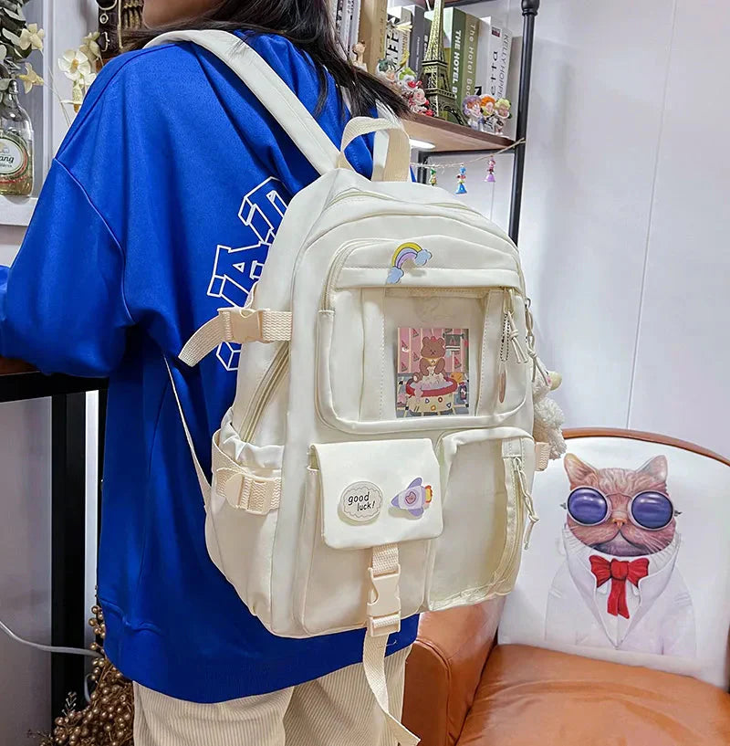 Sac à Dos Kawaii Vert Sauge Clair avec Poches Vitrines