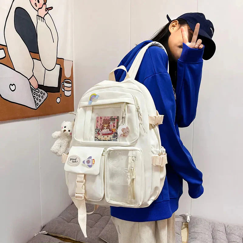 Sac à Dos Kawaii Vert Sauge Clair avec Poches Vitrines