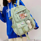 Sac à Dos Kawaii Vert Sauge Clair avec Poches Vitrines