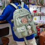 Sac à Dos Kawaii Vert Sauge Clair avec Poches Vitrines