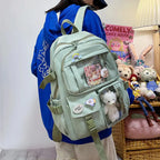 Sac à Dos Kawaii Vert Sauge Clair avec Poches Vitrines
