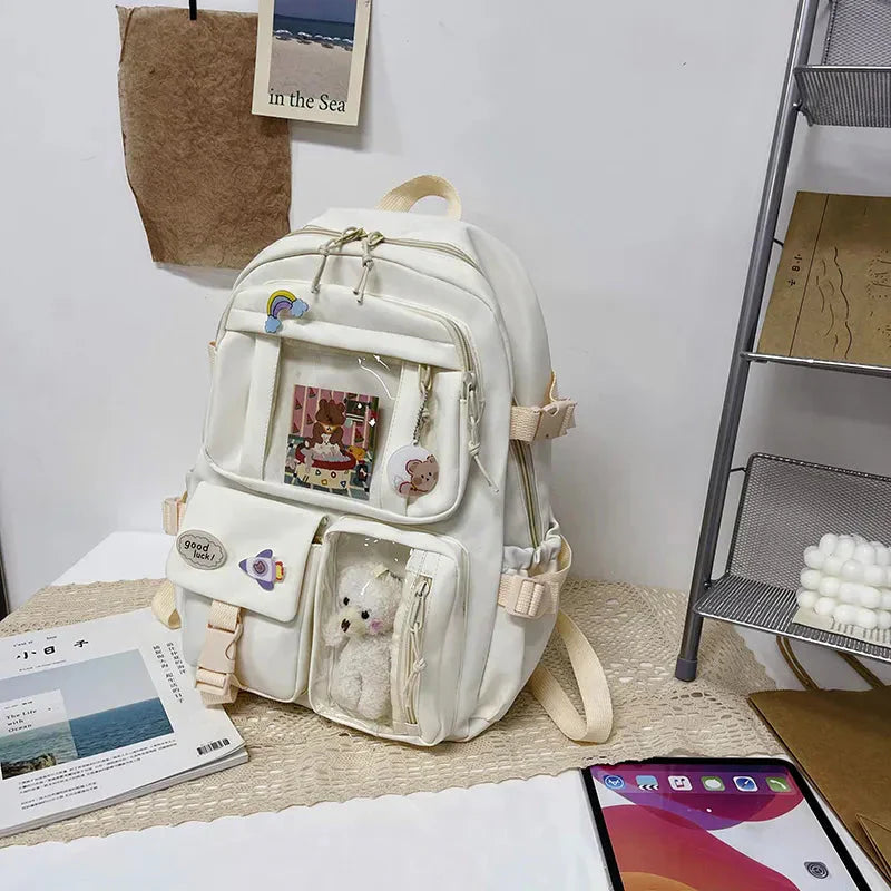 Sac à Dos Kawaii Vert Sauge Clair avec Poches Vitrines