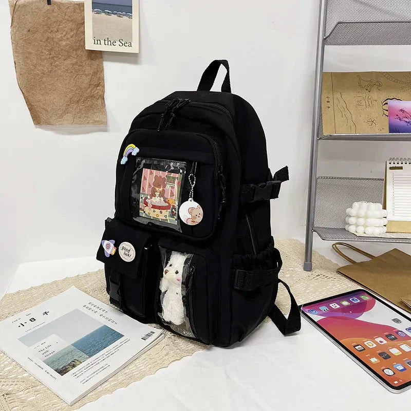 Sac à Dos Kawaii Vert Sauge Clair avec Poches Vitrines