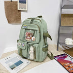 Sac à Dos Kawaii Vert Sauge Clair avec Poches Vitrines