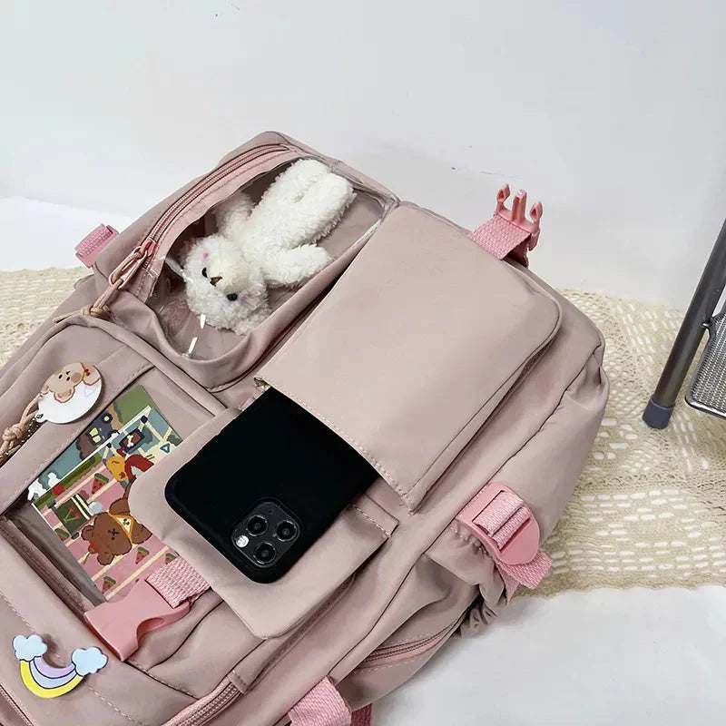 Sac à Dos Kawaii Vert Sauge Clair avec Poches Vitrines