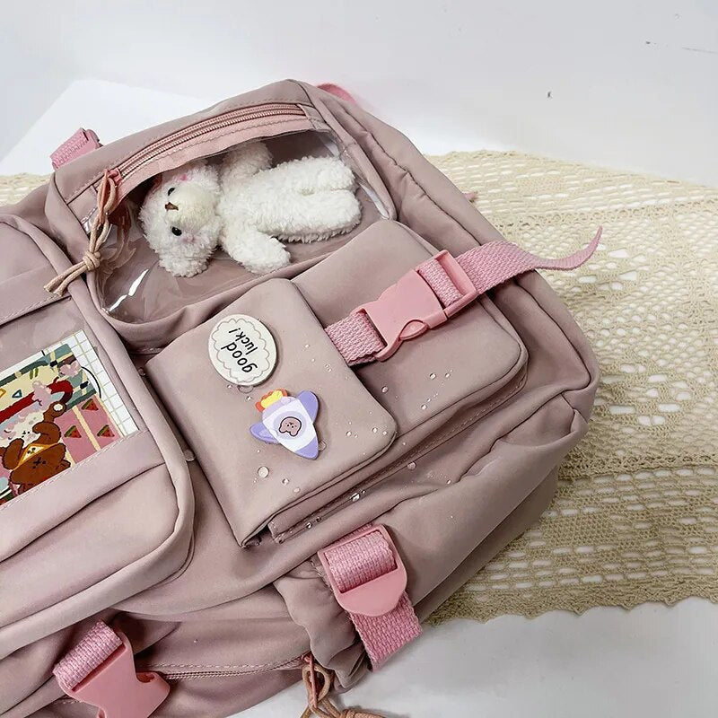 Sac à Dos Kawaii Vert Sauge Clair avec Poches Vitrines