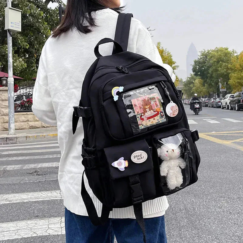 Sac à Dos Kawaii Vert Sauge Clair avec Poches Vitrines