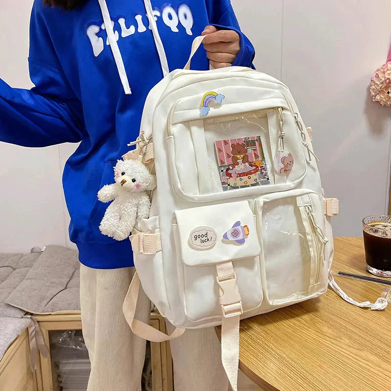 Sac à Dos Kawaii Vert Sauge Clair avec Poches Vitrines