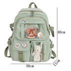 Sac à Dos Kawaii Vert Sauge Clair avec Poches Vitrines