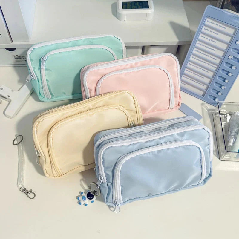 Trousse de Rangement en Tissu Bleu Clair Multi-Poches
