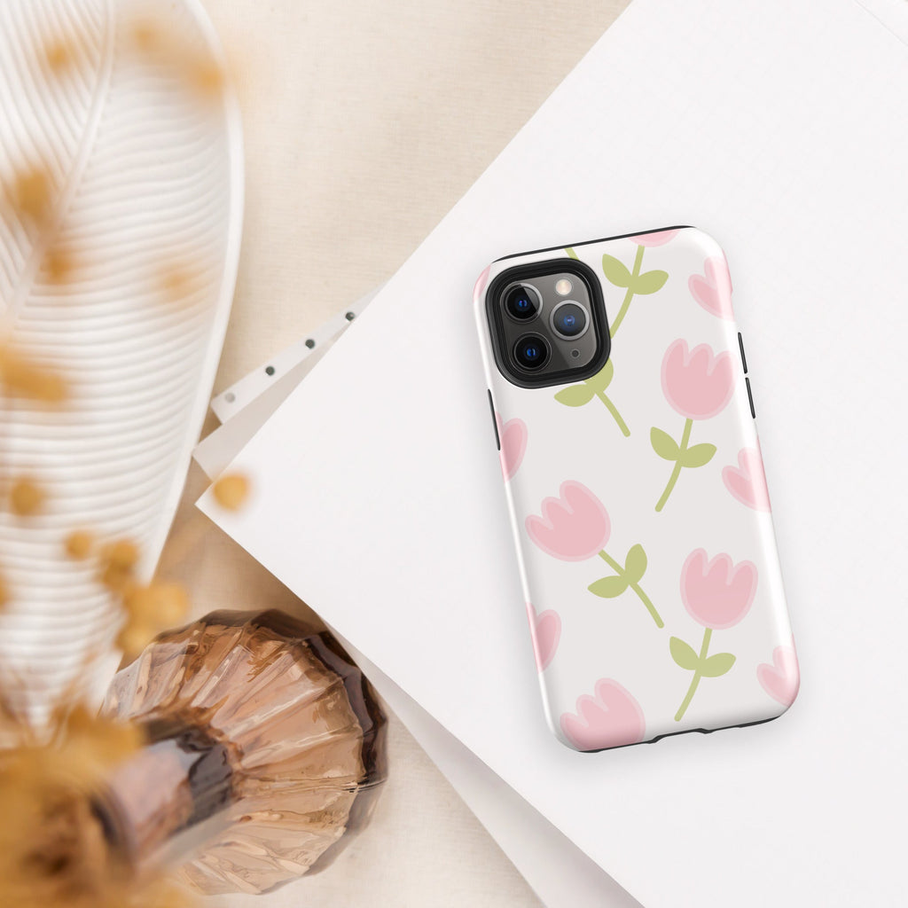 Coque téléphone robuste Shoppu Tulip Days pour iPhone - Câlin Kawaii