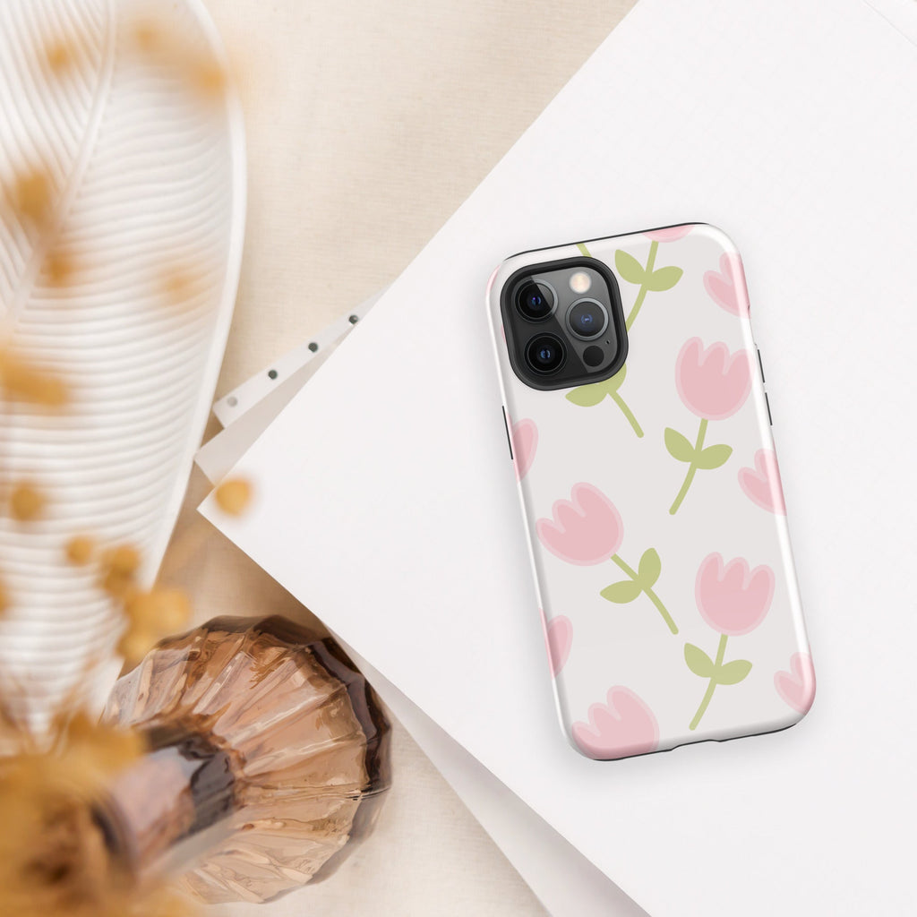 Coque téléphone robuste Shoppu Tulip Days pour iPhone - Câlin Kawaii