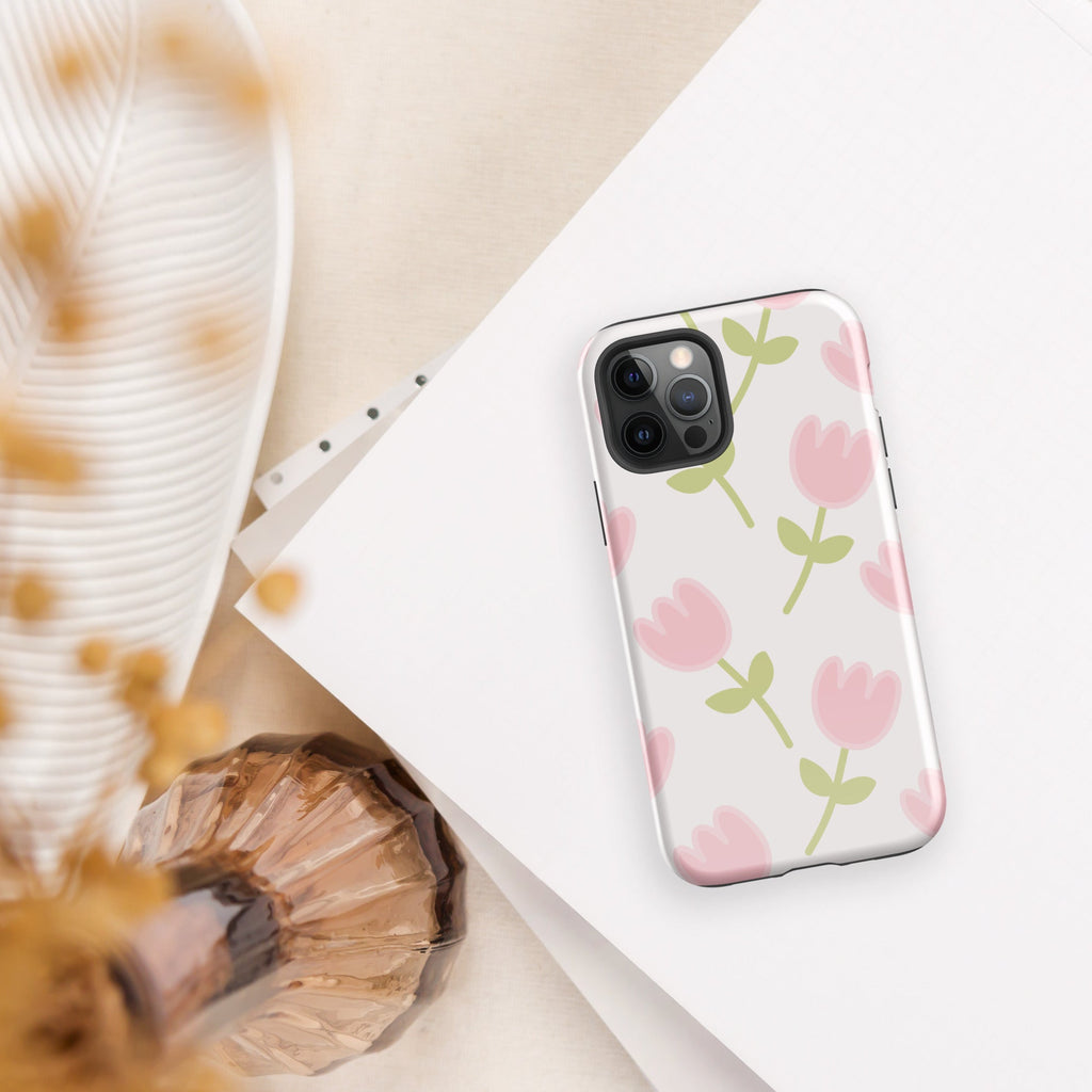 Coque téléphone robuste Shoppu Tulip Days pour iPhone - Câlin Kawaii