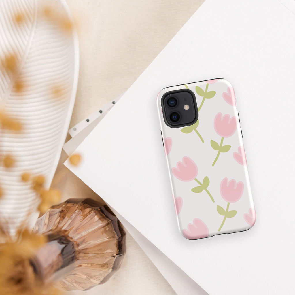 Coque téléphone robuste Shoppu Tulip Days pour iPhone - Câlin Kawaii