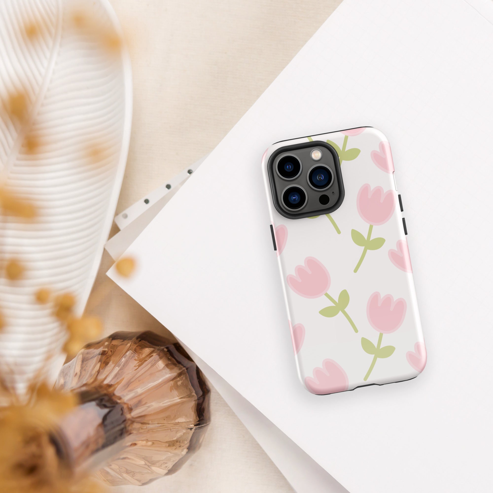 Coque téléphone robuste Shoppu Tulip Days pour iPhone - Câlin Kawaii