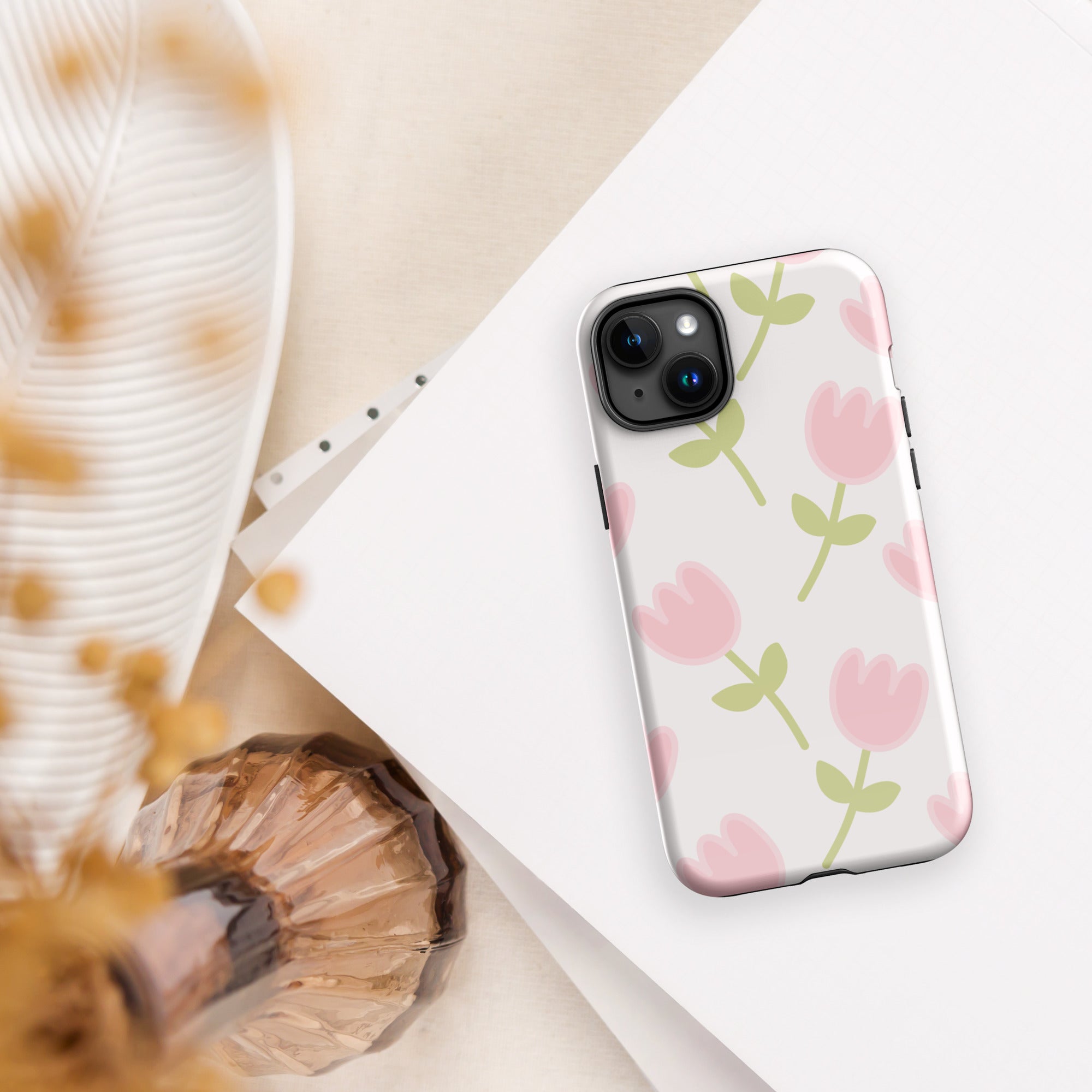 Coque téléphone robuste Shoppu Tulip Days pour iPhone - Câlin Kawaii