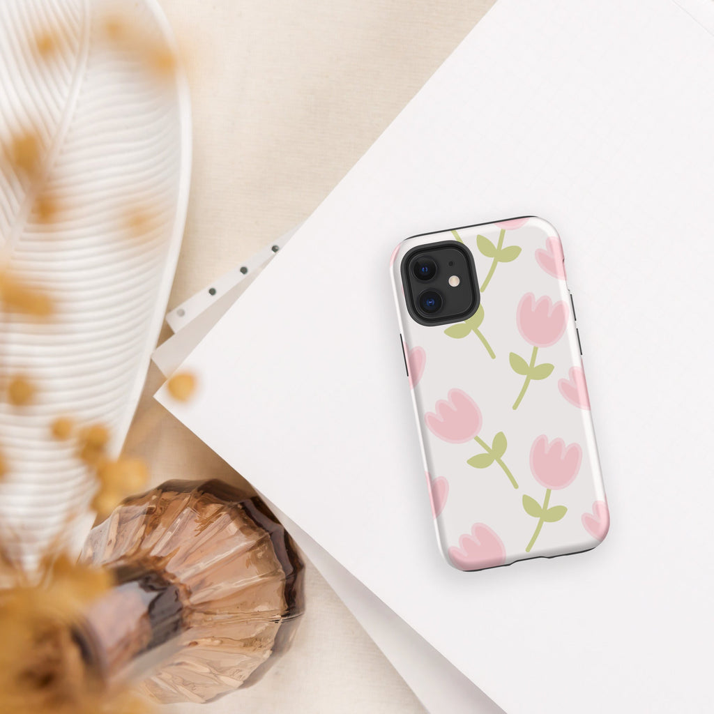 Coque téléphone robuste Shoppu Tulip Days pour iPhone - Câlin Kawaii
