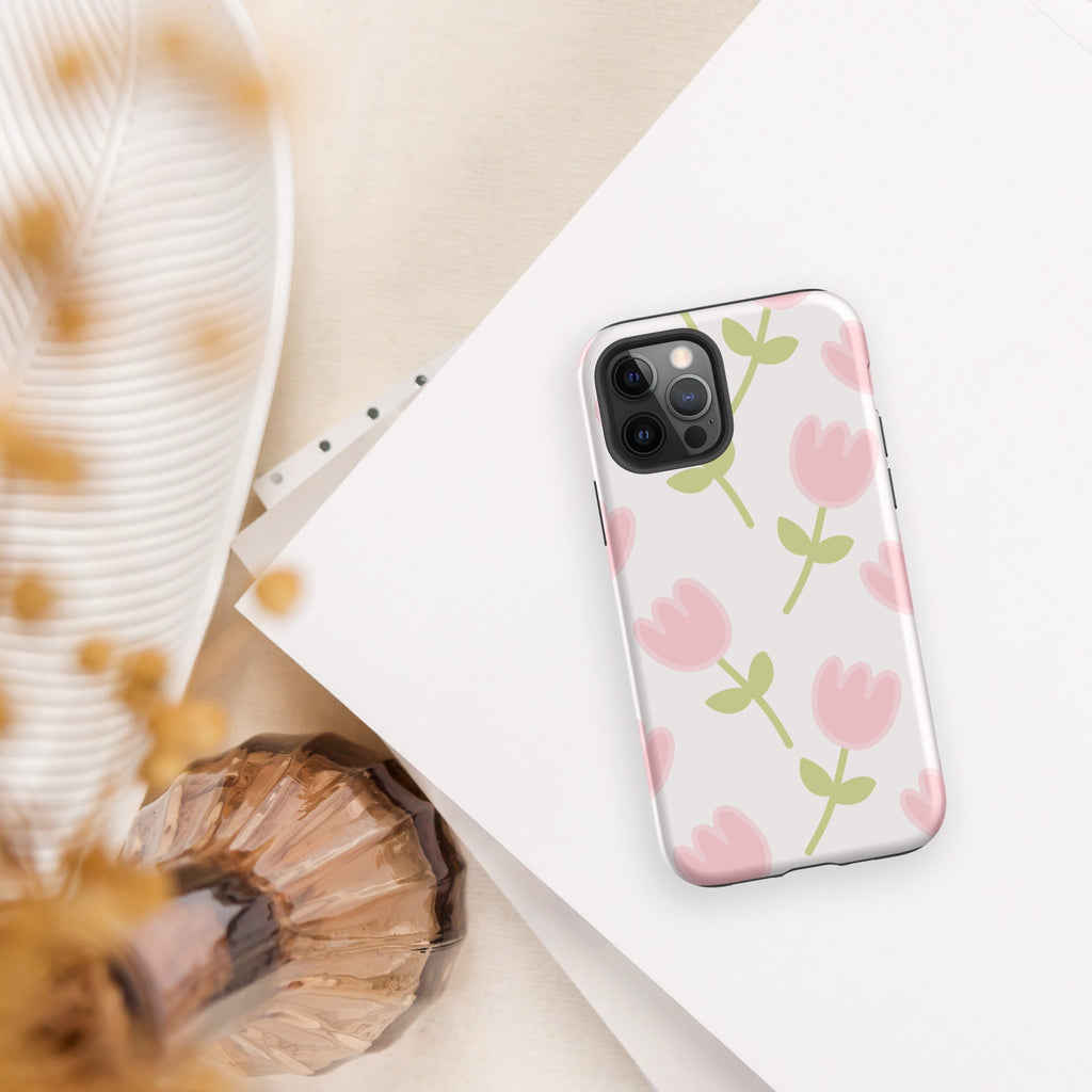 Coque téléphone robuste Shoppu Tulip Days pour iPhone - Câlin Kawaii
