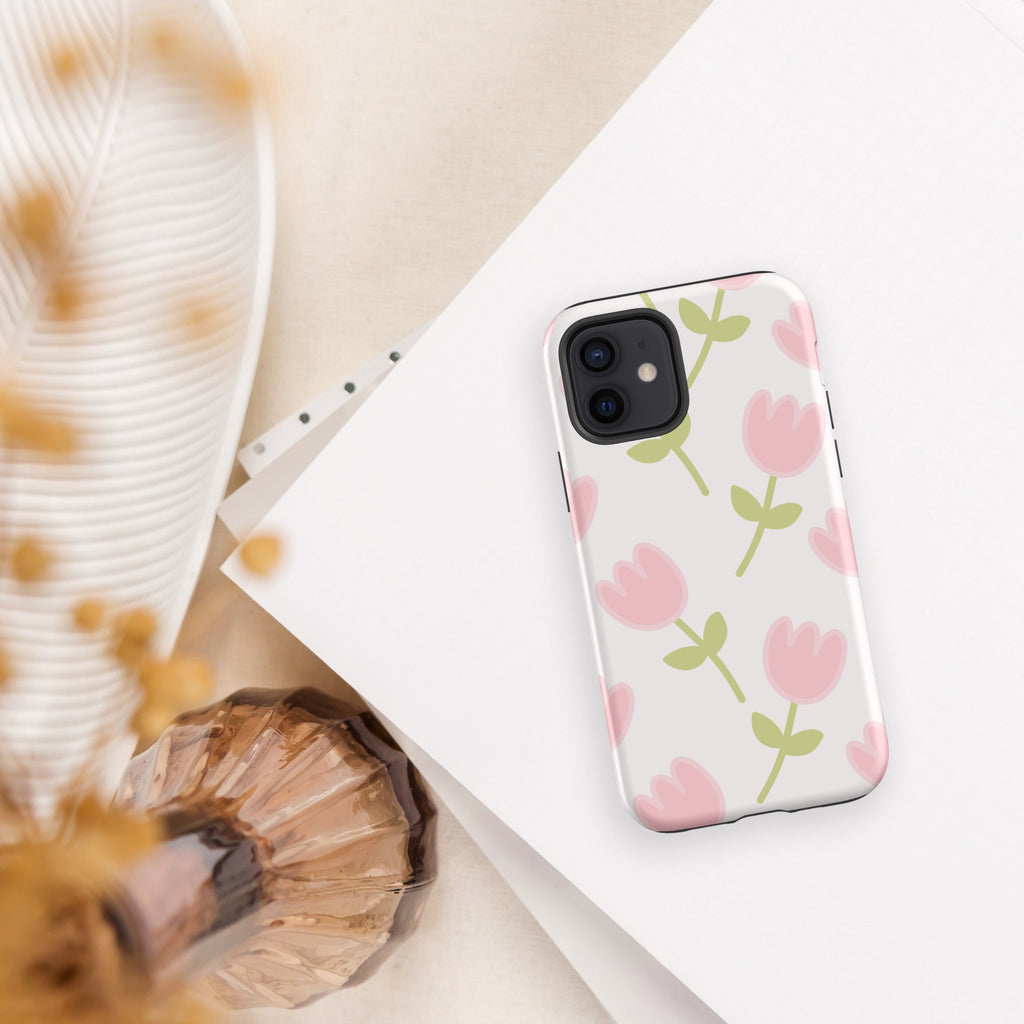 Coque téléphone robuste Shoppu Tulip Days pour iPhone - Câlin Kawaii